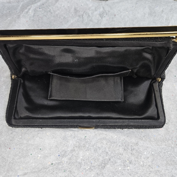 Walborg Vintage Beaded Evening Clutch Purse Black with Gold Handmade in Belgium - Picture 12 of 16
